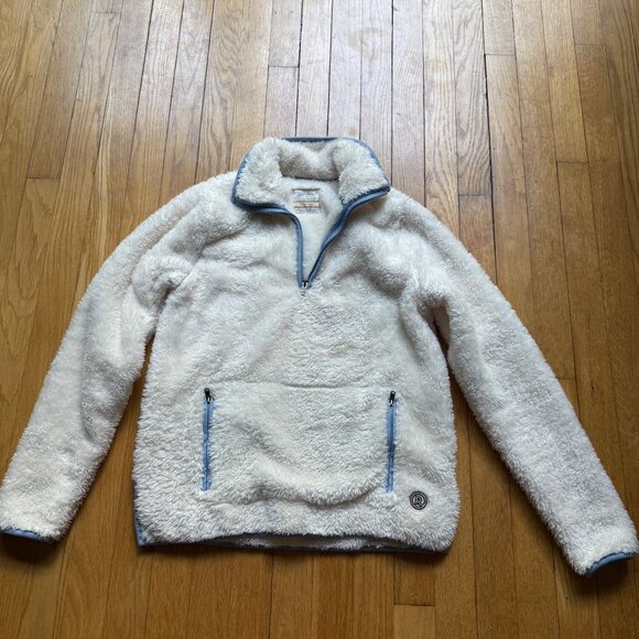 Marine Layer Re-Spun Size XS White Sherpa Fleece 1/4 Zip Pullover w/ Blue Trims - Picture 9 of 12